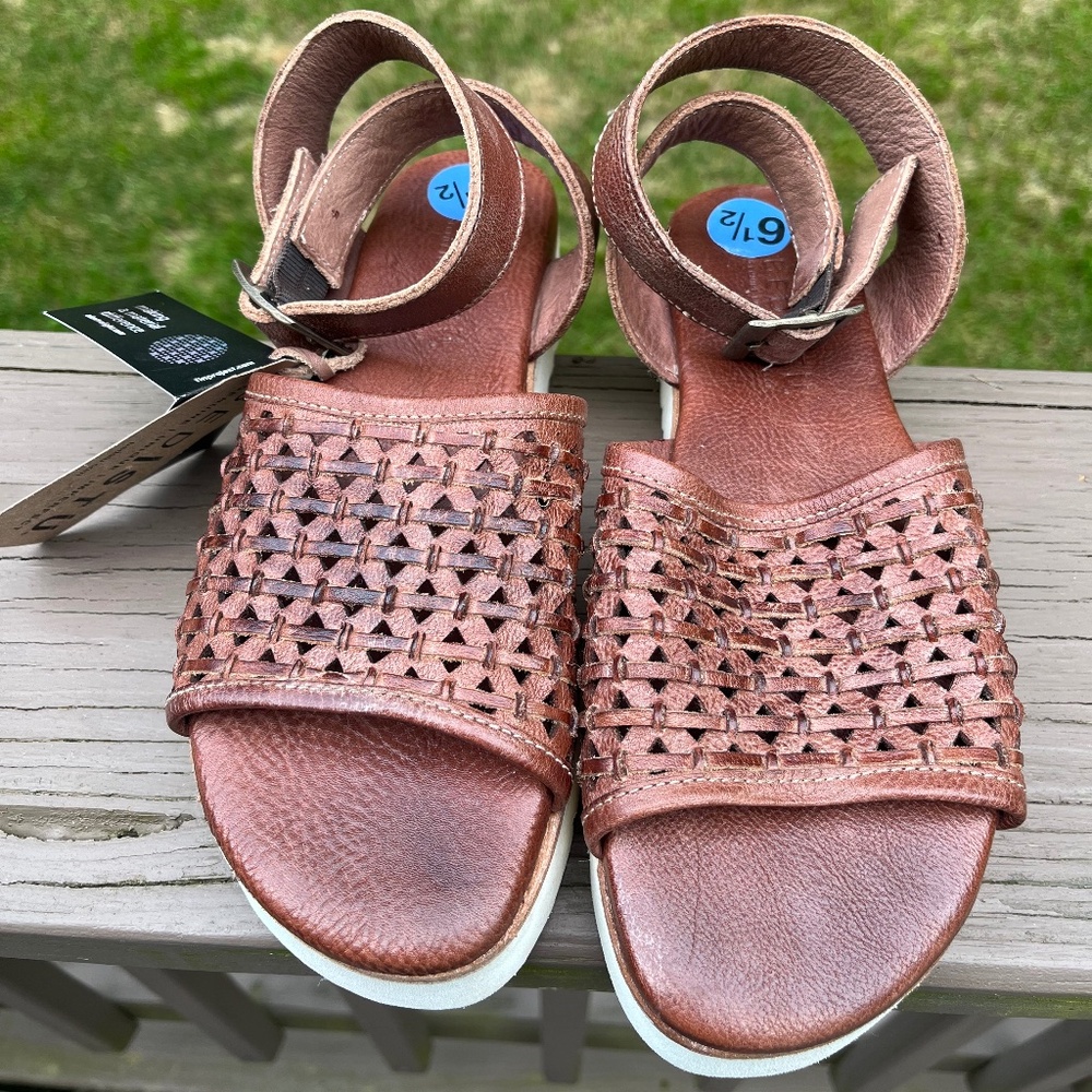NWT- Bed Stu Brisa Platform Woven Leather Sandals Women Brown Ankle Strap
